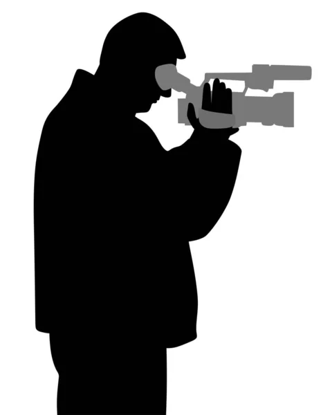Homem com câmera de vídeo olhando através do visor — Vetor de Stock