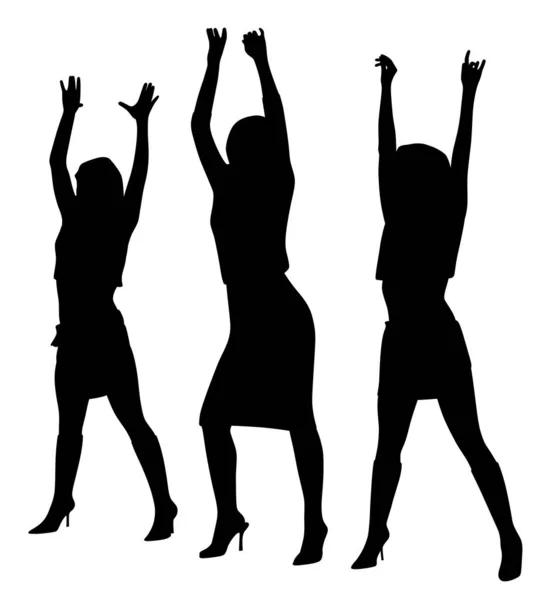 Mulheres dançarinas grupo com as mãos levantadas —  Vetores de Stock