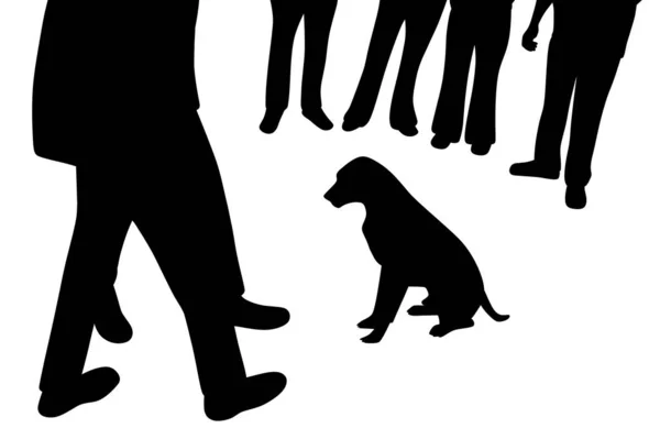 Cão sentado e pessoas ao redor do cão — Vetor de Stock
