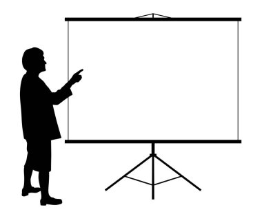 Projeksiyon ekranında sunum gösteren kadın