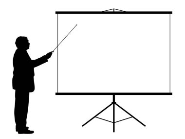 Projeksiyon ekranında sunum yapan işaretçi