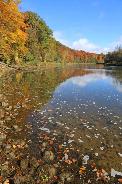 Grand River Met Herfst Kleuren Regen Neergeschoten Kitchener Ontario Canada — Stockfoto