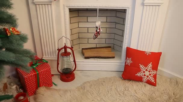 圣诞新年装饰壁炉 — 图库视频影像