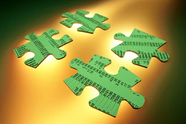 Stock Listing Jigsaw Puzzle Pieces Warm Background — Stock Photo, Image