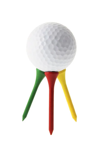 Palla Golf Tees Sfondo Bianco Foto Stock