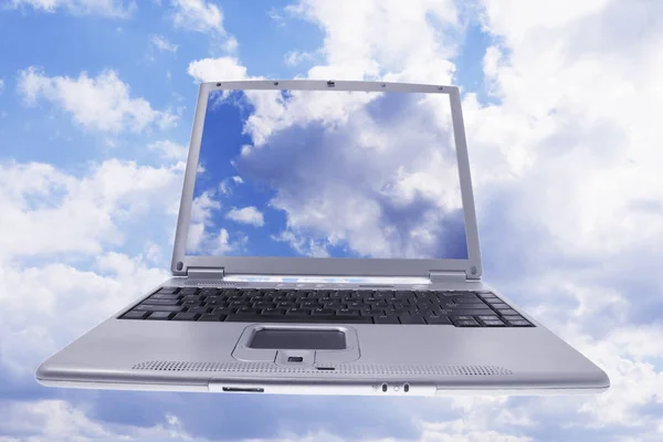 Composite Laptop Clouds — Stock Photo, Image