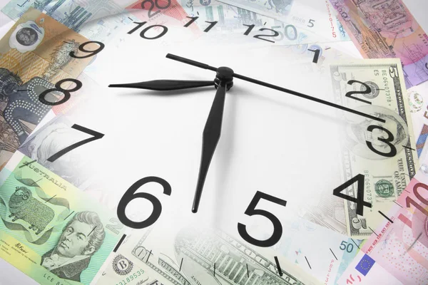 Composite Clock Bank Notes — Stock Photo, Image
