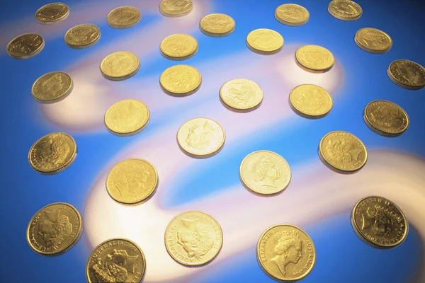 Moedas Ouro Fundo Azul — Fotografia de Stock