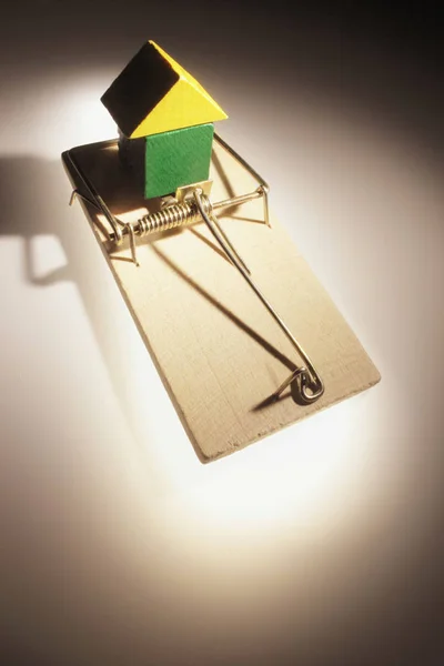 Maison Miniature Sur Mousetrap Avec Fond Chaud — Photo
