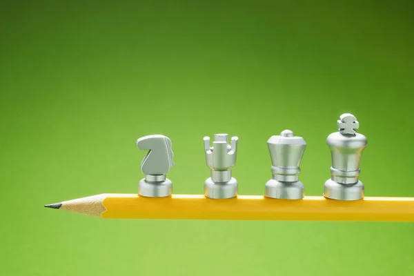 Chess Pieces Pencil Green Background — Stock Photo, Image