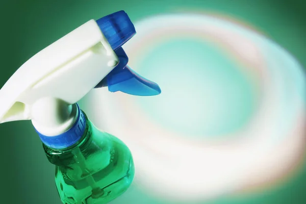 Spray Bottle Green Background — Stock Photo, Image