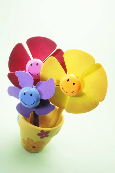 Toy Flowers Green Background — Stock Photo, Image