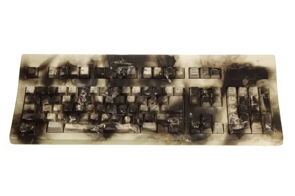 Burnt Computer Keyboard White Background — Stock Photo, Image