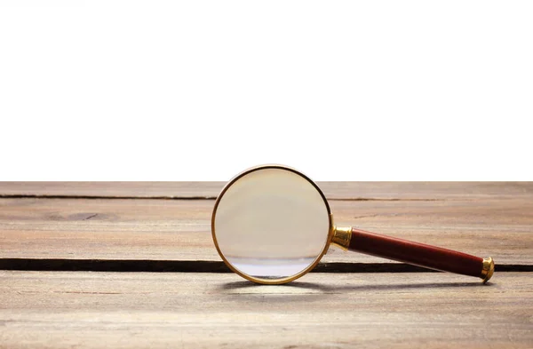 Magnifying Glass Wooden Background — Stock Photo, Image