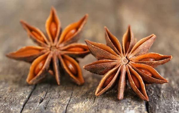 Aromatic star anise on timber surface