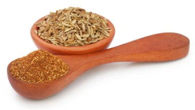 Bütün olanlar üzerinde beyaz arka plan ile ezilmiş kimyon