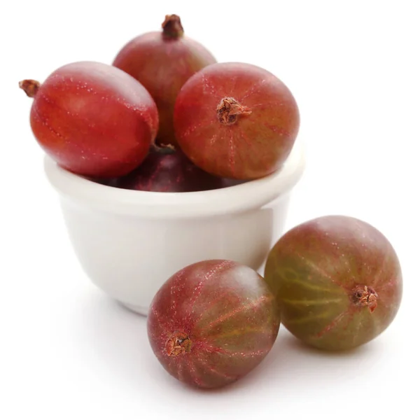 Fresh Ripe Gooseberries Bowl White Background — Stock Photo, Image