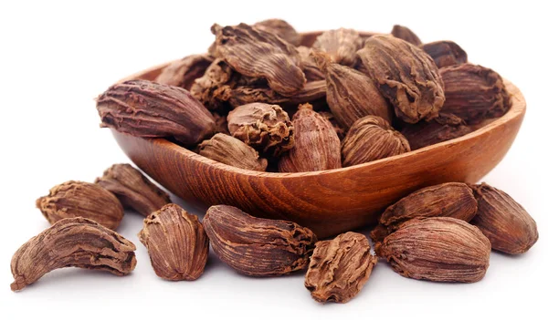 Black Cardamom Bowl White Background — Stock Photo, Image