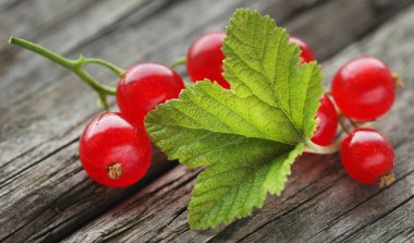 Ahşap yüzey üzerinde taze kırmızı kuş üzümü