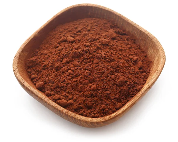 Cacao Polvere Una Ciotola Legno Sfondo Bianco — Foto Stock