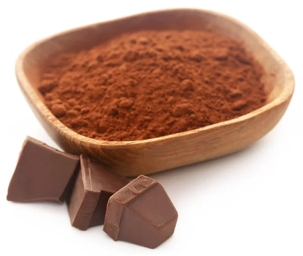 Cacao Powder Dengan Latar Belakang Putih Coklat Gelap — Stok Foto
