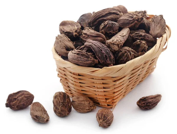 Black Cardamom Basket White Background — Stock Photo, Image