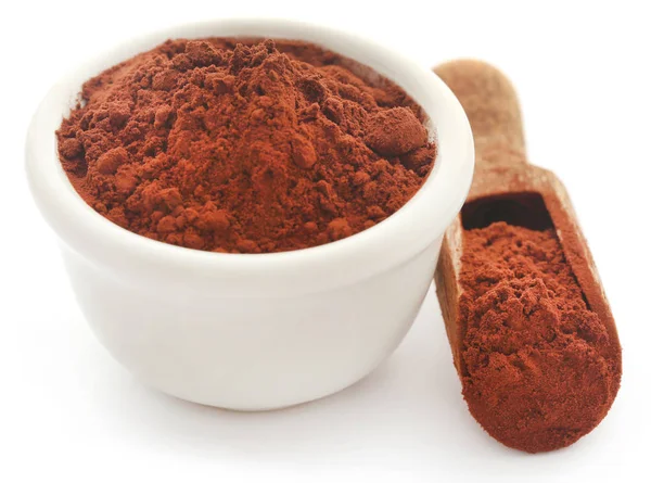 Cacao Polvere Una Ciotola Sfondo Bianco — Foto Stock