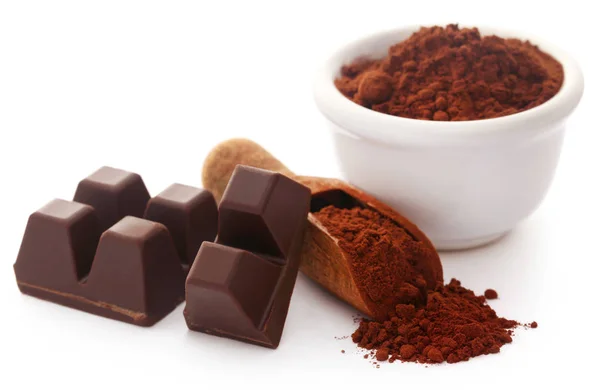 Cacao Powder Dengan Coklat Atas Latar Belakang Putih — Stok Foto