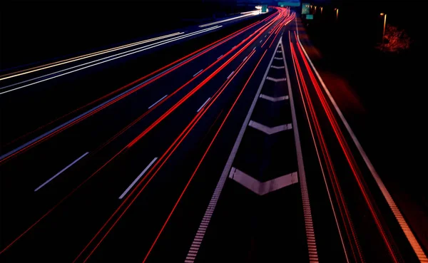 Lunga Esposizione Dei Semafori Nell Autostrada Copenaghen Danimarca — Foto Stock