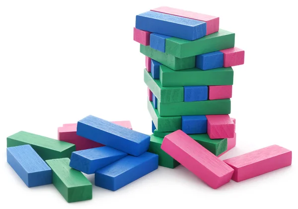 Jenga Gebäude Aus Bunten Holzklötzen — Stockfoto