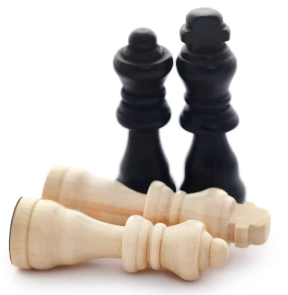 Wooden Chess King Queen White Background — Stock Photo, Image