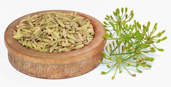 Fennel Seeds Flowers Wooden Surface — Stockfoto