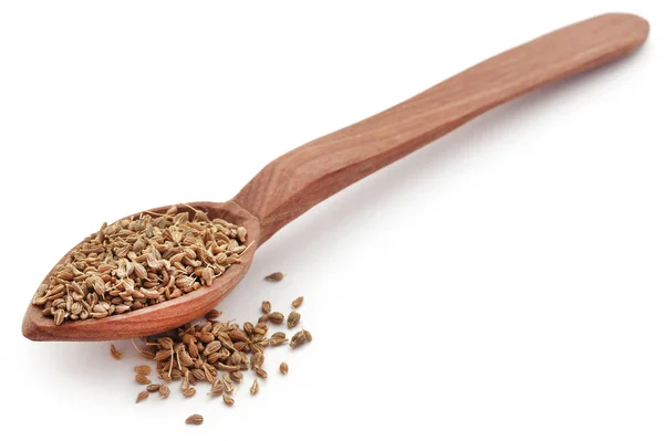 Anise Semillas Cuchara Madera Sobre Fondo Blanco — Foto de Stock