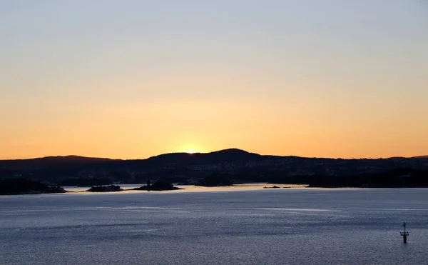 Fjord Oslo Coucher Soleil Comme Intérêt Touristique Bateau Croisière — Photo