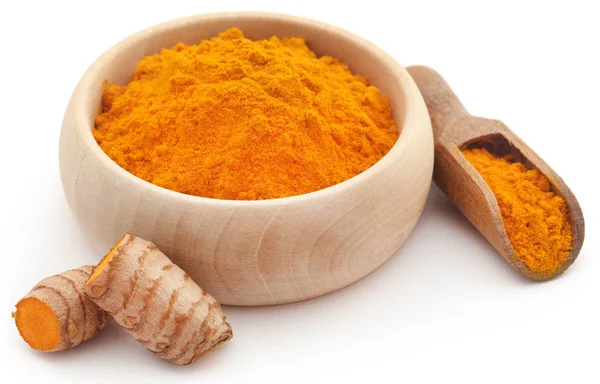 Curcuma cruda con polvere — Foto Stock