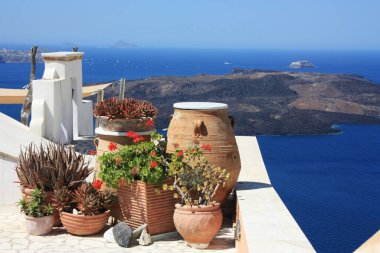 Santorini adasının panoramik manzarası
