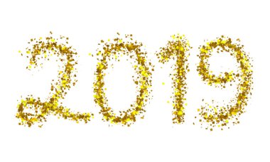 2019 altın parçacık metin üzerinde beyaz izole