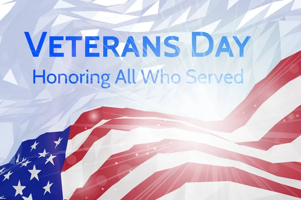 Bandera del Día de los Veteranos con bandera de Estados Unidos con inscripción Remember All Who Served — Vector de stock
