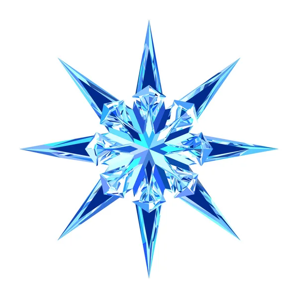Lindo copo de nieve de hielo azul, estrella — Vector de stock