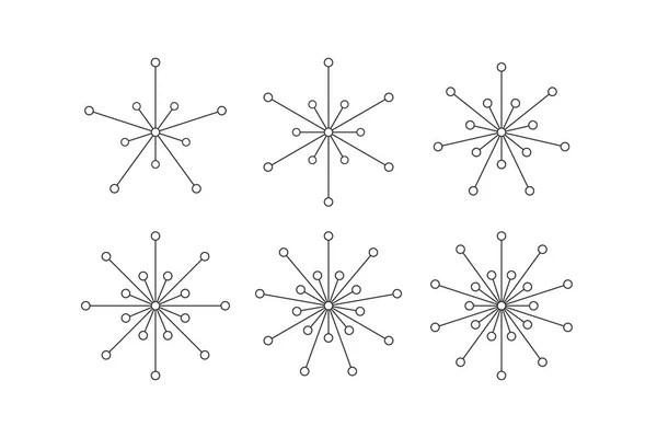 Conjunto de copos de nieve de líneas y círculos — Archivo Imágenes Vectoriales