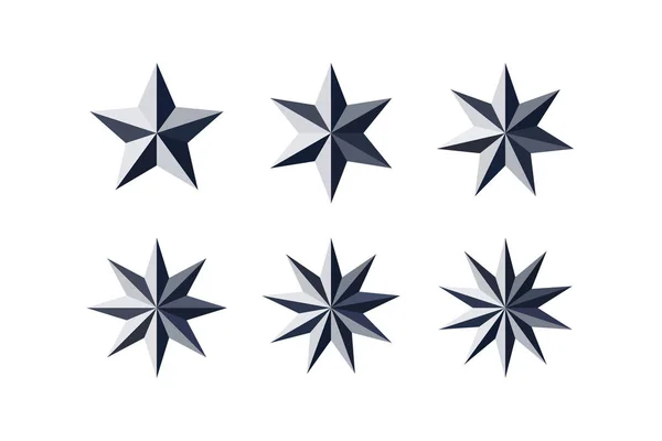 Set of beautiful faceted shiny black paper stars — Stock Vector