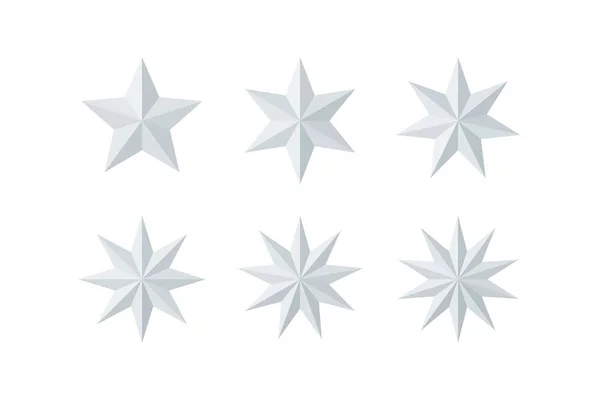 Set of beautiful faceted shiny white paper stars — Stock Vector