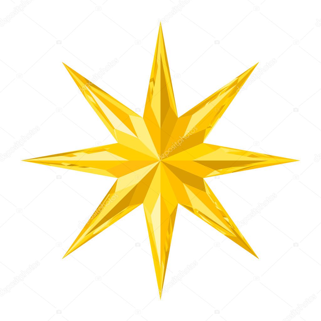 Beautiful eight-pointed faceted shiny gold crystal star
