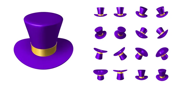 Gorra mago púrpura con cinta de oro — Vector de stock