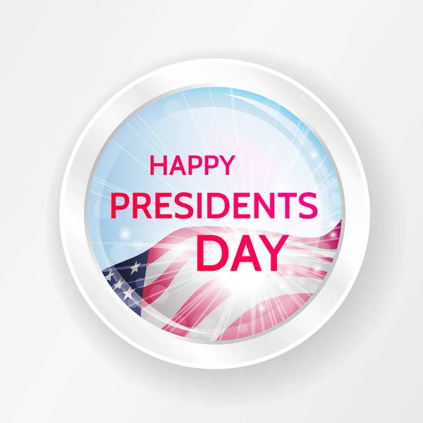 Feliz Día de los Presidentes saludo con bandera de EE.UU. en una insignia de vidrio redonda — Vector de stock