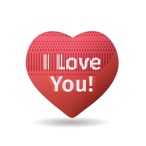 Love You Inscription Heart Knitted Pattern Romantic Declaration Love — Stock Vector