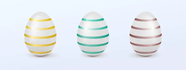 Bílá velikonoční vajíčka s pruhovanou patten — Stockový vektor