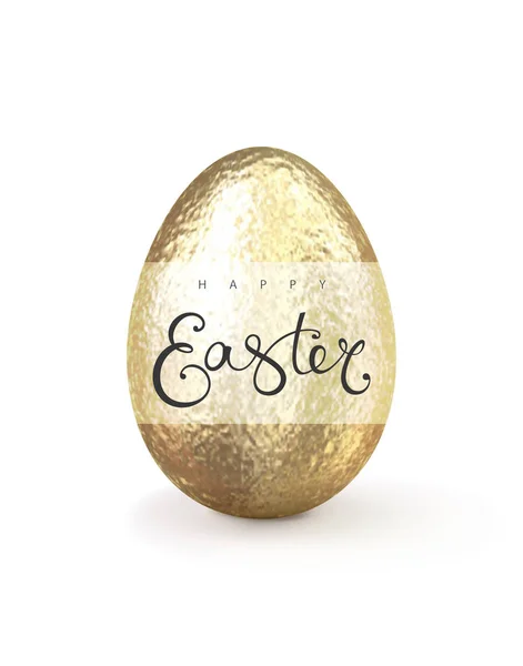 Feliz Pascua realista oro brillo huevo decorado — Vector de stock