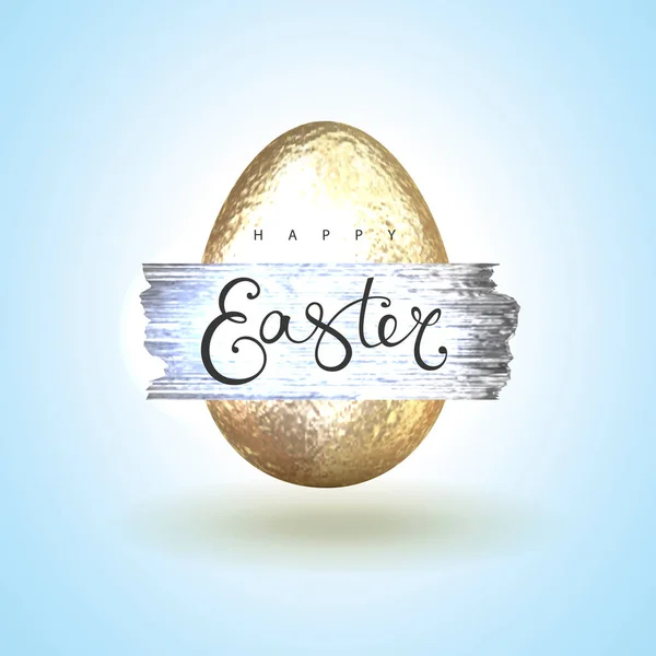 Happy Easter greeting with gold glitter easter egg — Stock Vector