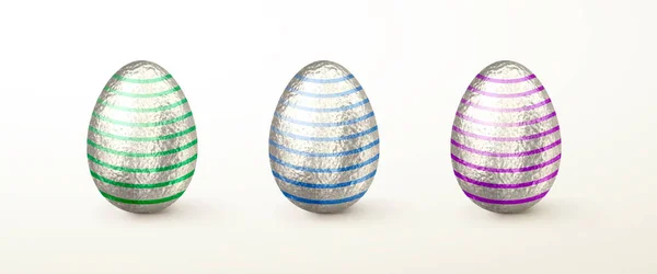 Conjunto de realista 3d vetor prata Easter Eggs — Vetor de Stock